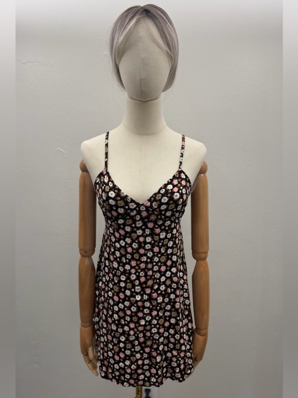 BP Floral Mini Dress Black Pink Spaghetti Strap Women XS Rayon Summer